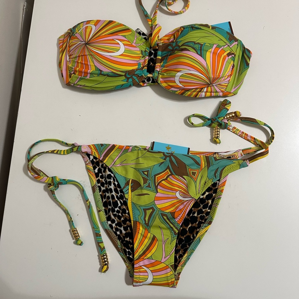 Letarte LeTarte Luxe Bikini Print Bandeau Top & Tie Side Bottoms Women’s Medium